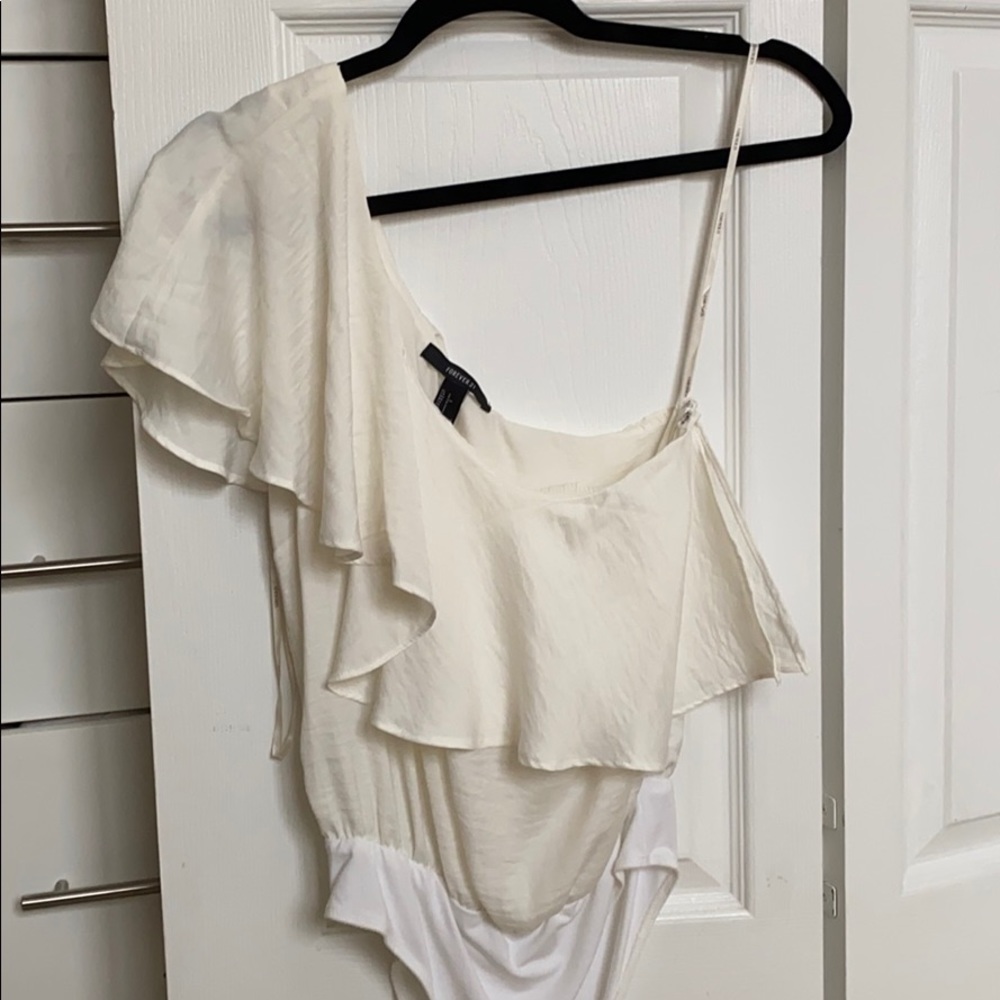One shoulder satin ruffled body suit